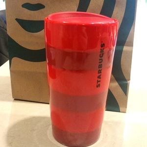 New Starbucks 12 oz Hot ceramic drink Tumbler Red Striped